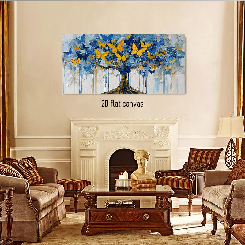 

1pcs Modern Abstract Butterfly Tree Canvas Decorative Painting Blue Yellow Butterfly Art Hanging Painting Living Room Bedroom En (as the picture,50x100cm No Frame)