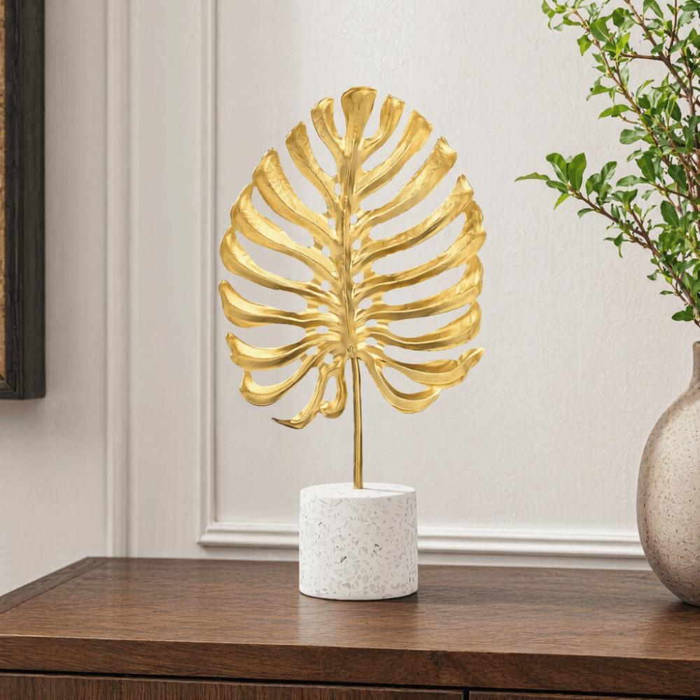 Gold Cement Base Iron Leaf Desktop Ornament Hotel Front Desk Display Ornament