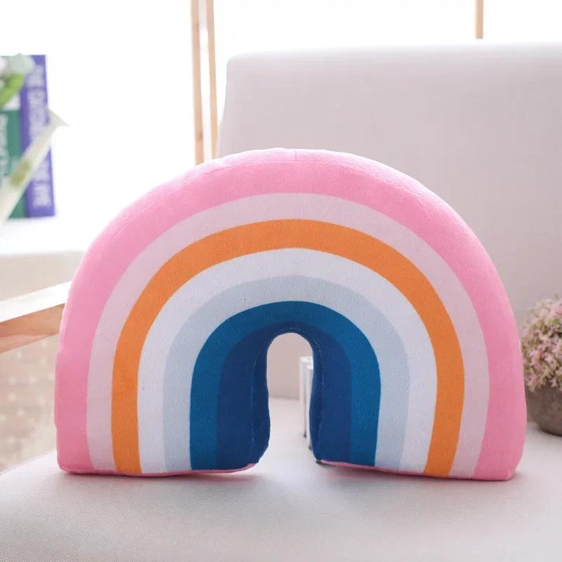 Decor Cute Children s Cushion Comfortable Sleeping Shaped Rainbow Pillow Home Room Neck Soft Pillow Kids Plush Office 35cm розовый