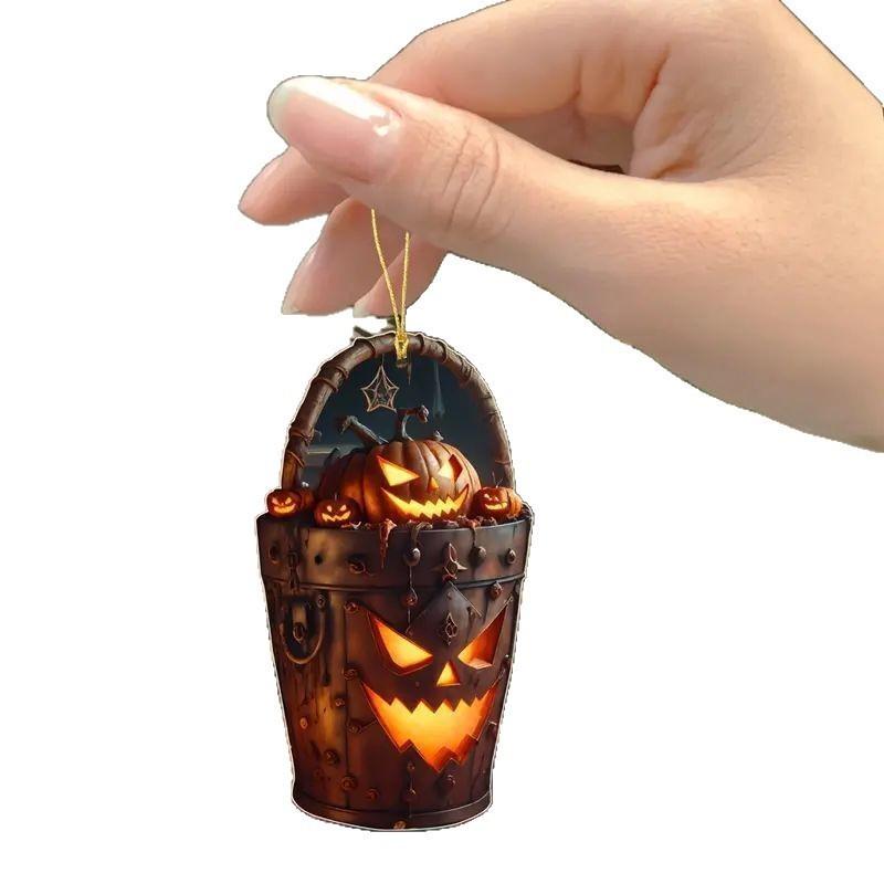 Acrylic Car Halloween Pendant With Cartoon Pumpkin Head Bucket For Decoration