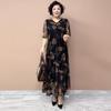 High-End Summer Women's Floral Dress   V-Neck Stretch Plus Size Dress   Slim Fit Long Dress