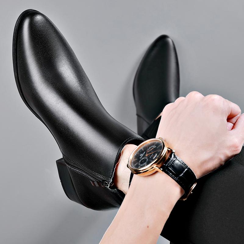 British Style High Top Men's Casual Boots Increase Height Chelsea Boots Classic Genuine Leather Ankle Boots Autumn Winter Botas