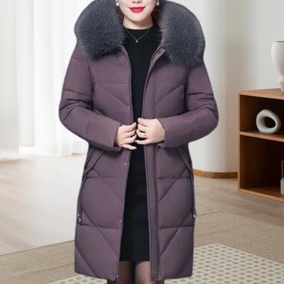 Winter Women Cotton Jacket with Furry Hood Neck Protection Plus Size Pockets