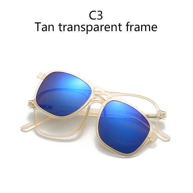 Transparent Frame Magnetic Clip 6 In 1 Sunglasses For Men Women Square Eyeglass Unisex
