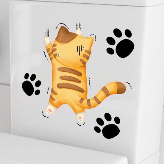 Kreslená nálepka na kočičí toaletu Odnímatelná samolepicí vodotěsná PVC Obývací pokoj Koupelna Nástěnné umění Kotě Paw Dekorace na víko toalety