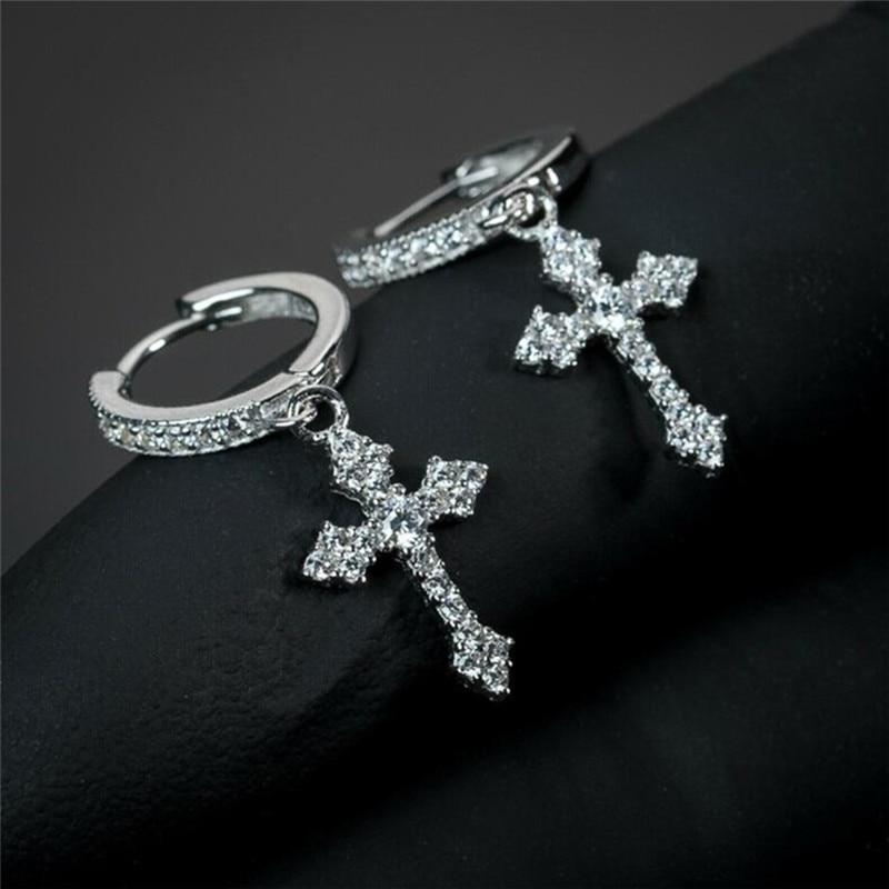 Classic Cross Point-Drill Crystal Replaceable Exquisite White Color Earrings For Women Men Hiphop Party Zircon Gifts