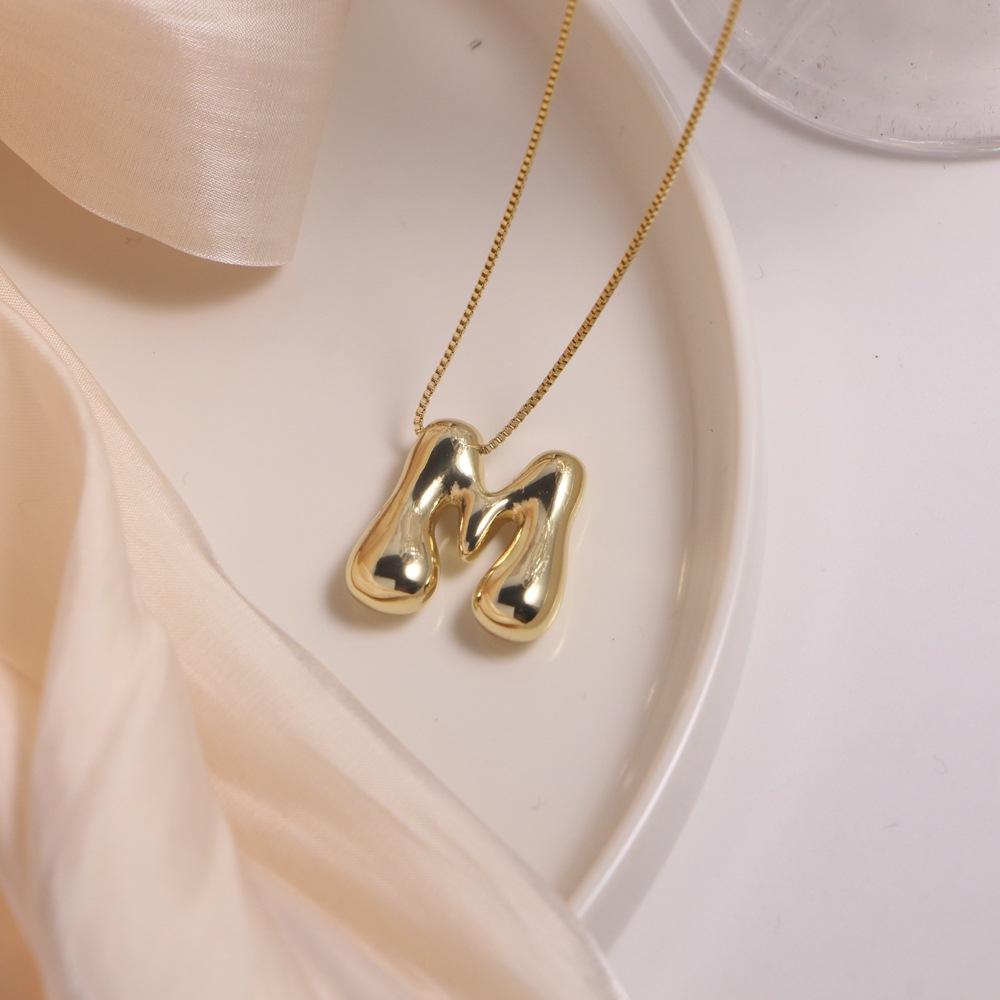 Gold Plated Balloon 26 Letter Necklaces Smooth Stainless Steel Bubble Initial Pendant Chunky Women Personality Chain Jewelry