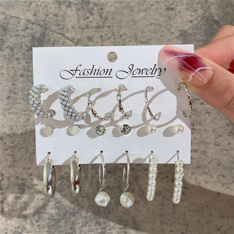 Modyle New Bohemian Female Pearl Earrings Set Punk Vintage Gold Color Geometric Drop Earrings for Women Fashion Jewelry