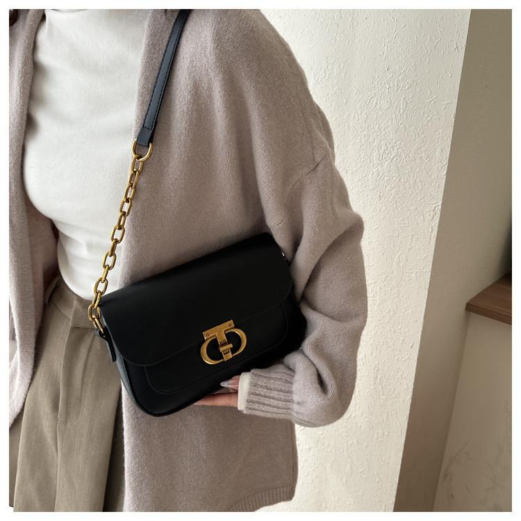 French Style Women's Bag 2023 Autumn And Winter New Tide Pure Color Pu Small Square Bag Street Fashion Daily Shoulder Bag