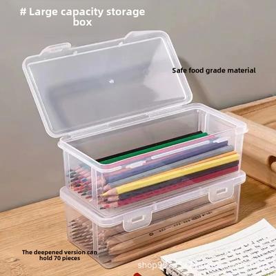 Pencil Storage Box Large Capacity Transparent Stationery Storage Box Pen Holder with Colored Lead Kidsren's Crayon Painting