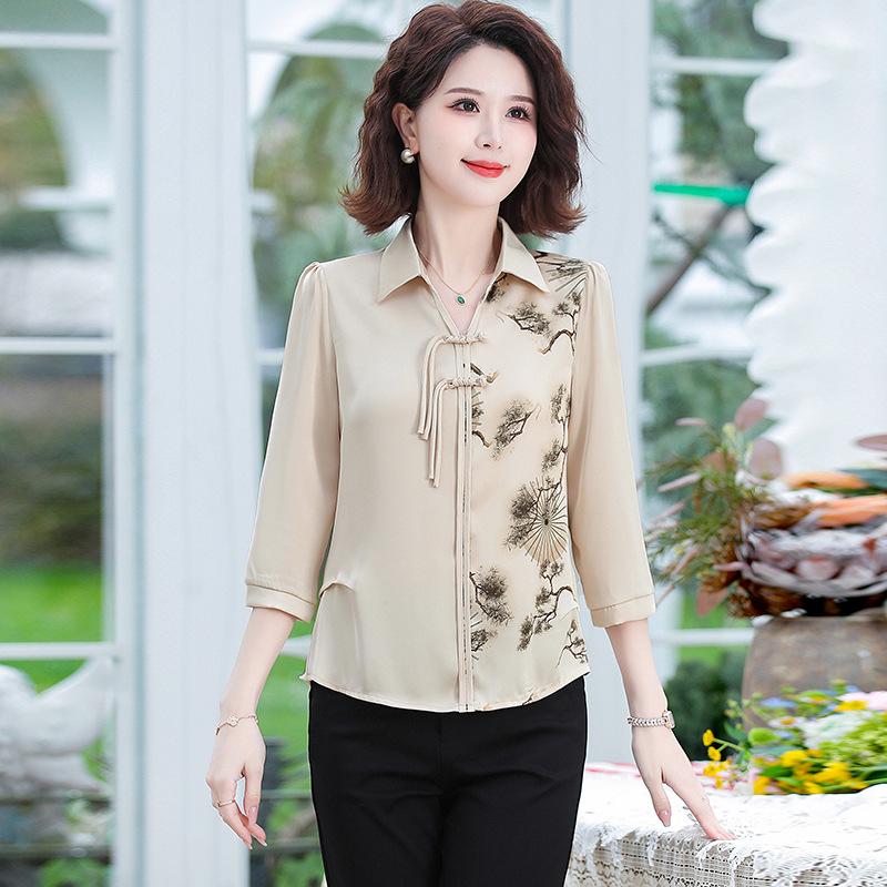 Mom's Autumn Chinese-Style Two-Piece Set - Middle-Aged Women's Summer Shirt Top (Mother's Day Gift)