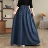 DIMANAF 2026 Autumn Winter Women Plus Size Denim Long Skirts Trousers Bottoms Cotton Loose Casual Oversize Denim Blue Skirt