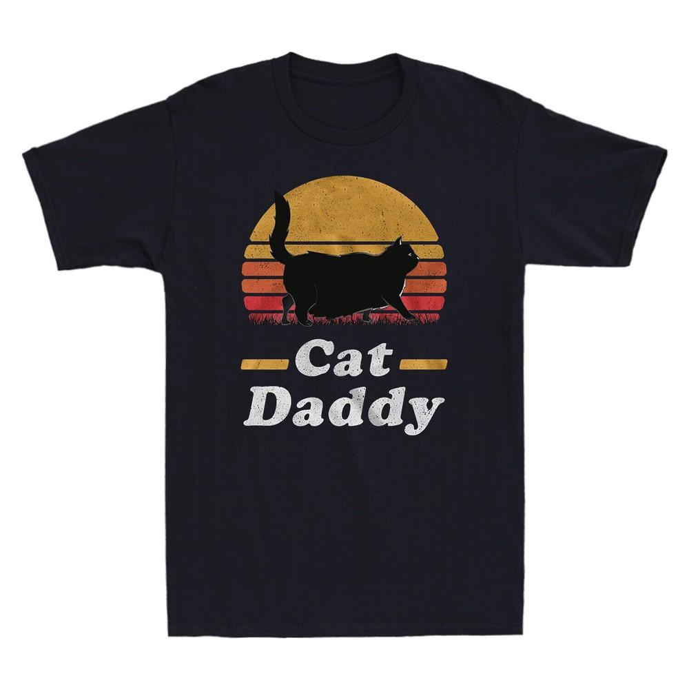 Bast Dad Cat Daddy Funny Chonky Black Cat Retro Sunset Vintage Men s T-Shirt Tee Unisex T-Shirt XXXL