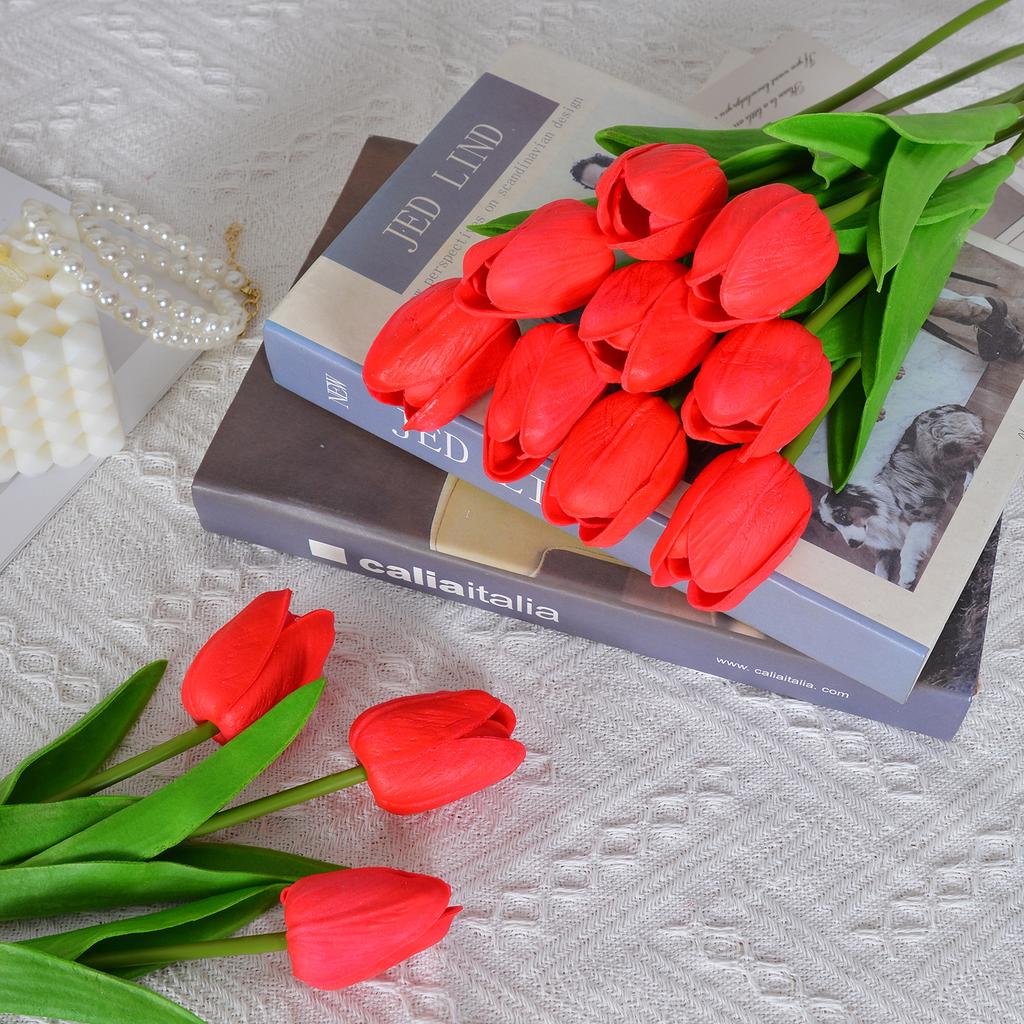 30 Stück Künstliche Tulpen 34cm Real Touch PU Kunstblumen Tulpenstiele für Hochzeit Frühlingsstrauß Blumengesteck Zuhause Büro Party Dekoration