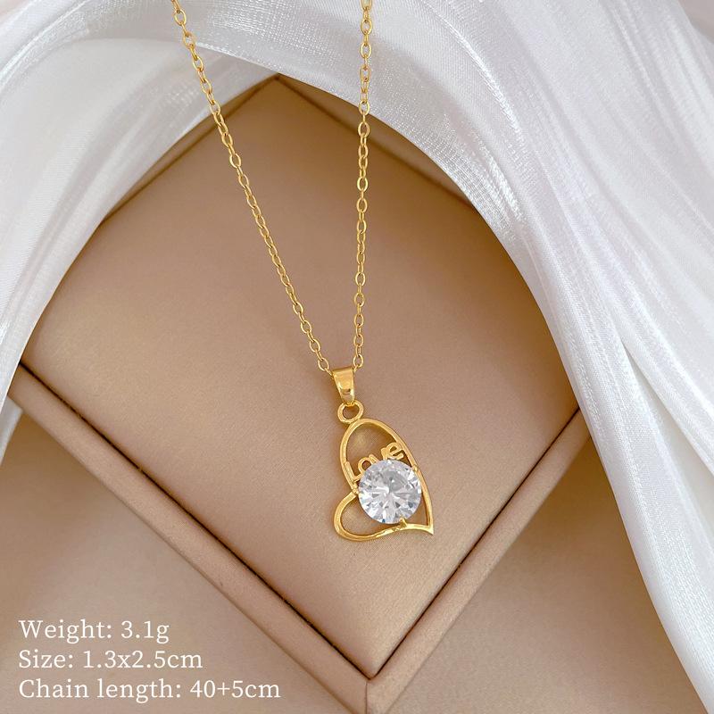 Love Empty Zircon Light Luxury Temperament Gorgeous Full Diamond Necklace Female Versatile Collarbone Chain Titanium Steel Chain