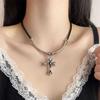 Black Splicing Cold Wind Cross Necklace Street Hip Hop Niche Personality Neutral Sweater Chain Collarbone Neck Chain