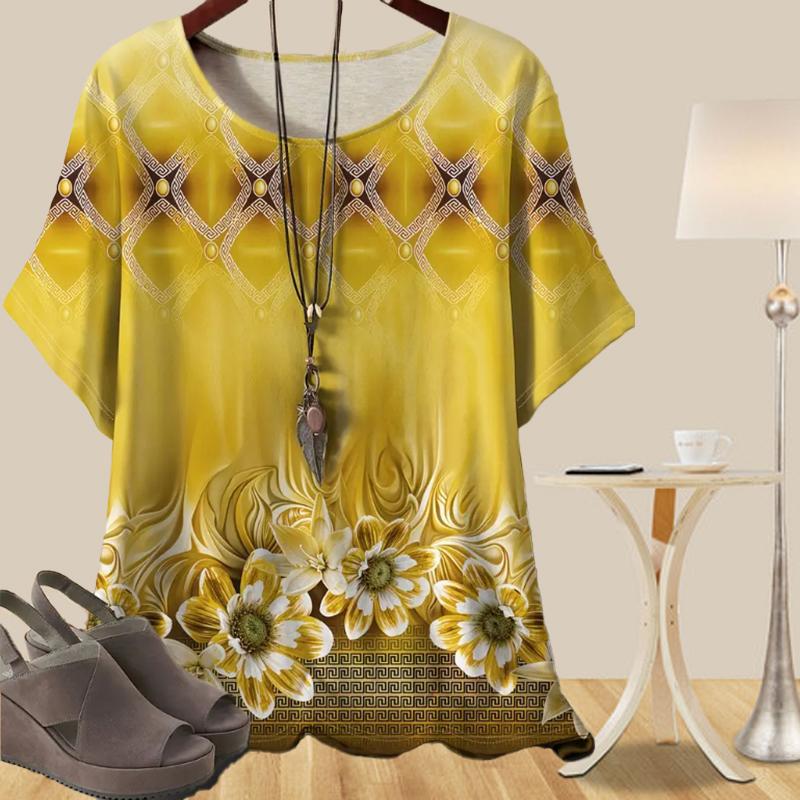 Women's Fashion Casual Loose Spring Shirt Women's Short Sleeve Forest Animal Squirrel Flower Printed Tops
