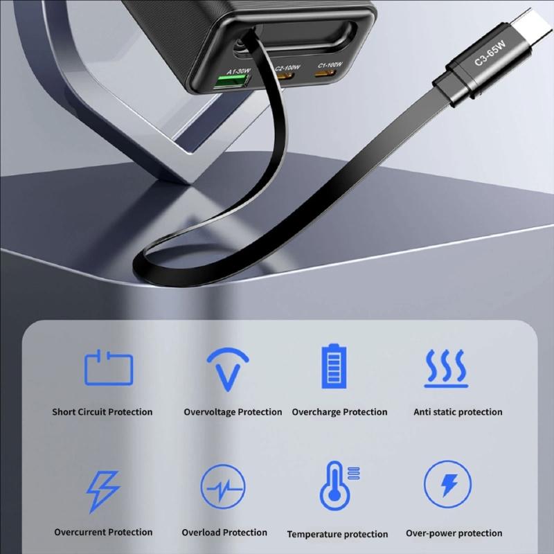 100W Wall Charger Charging Block Including Flexible USB C Cord And 3 Outputs Universal Power Supply Lightweighted