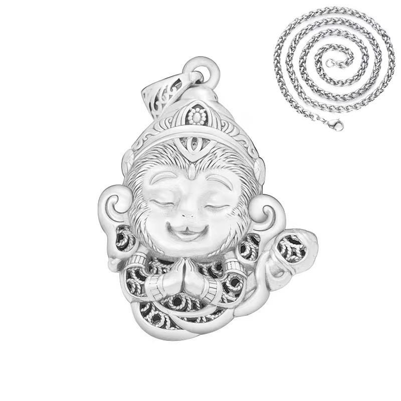 Vintage Monkey King Pendant Necklace Men Women Copper Alloy Retro Style U-Shaped Geometric Charm With Pearl Chain
