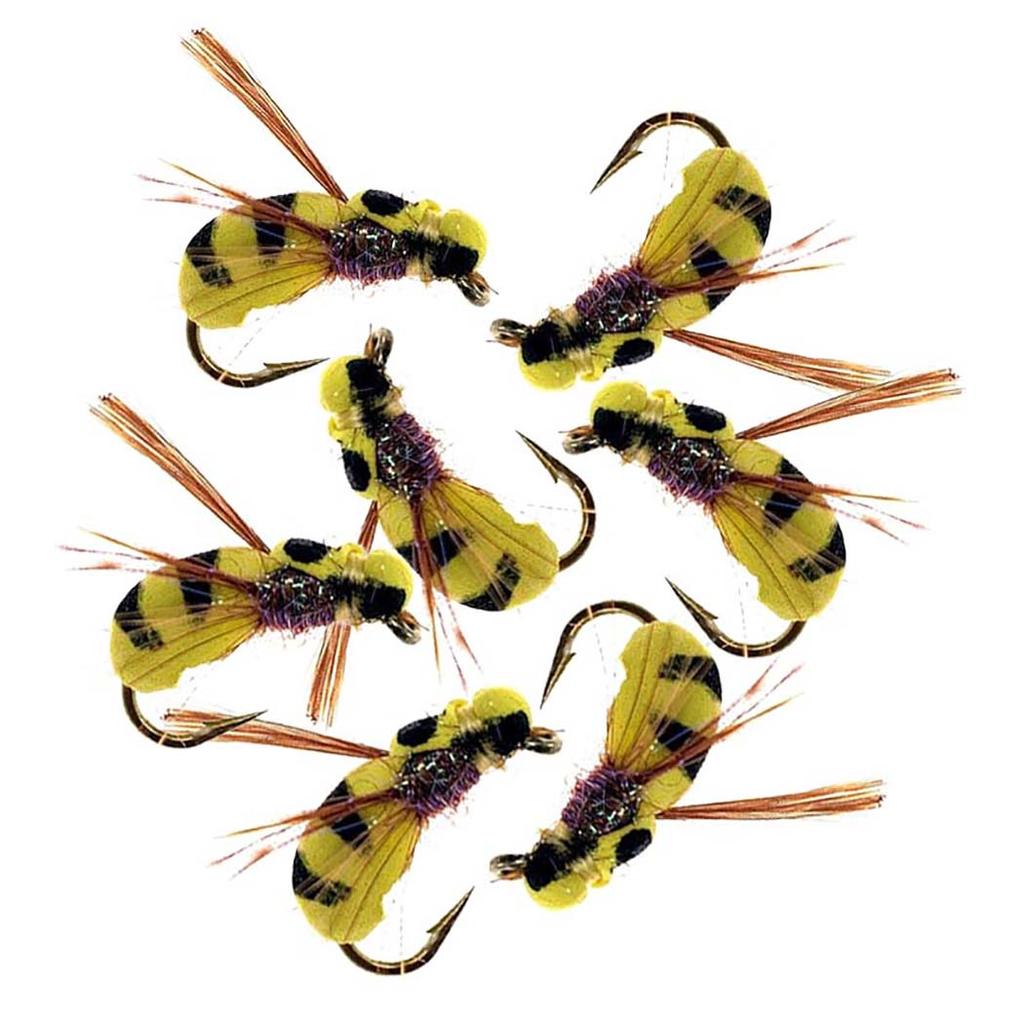 25Pcs/Box Yellow Simulation Bee Dry Fly Floating Foam Flies Trout Bass Perch Fly Fishing Flies Lure Size #10