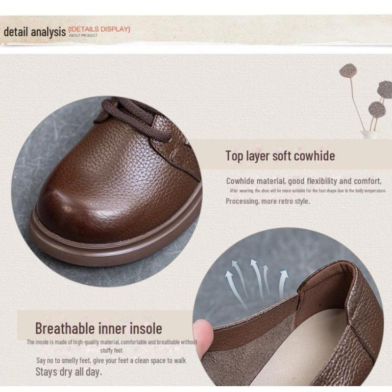 2023 Podzimní dámské šněrovací boty z měkké hovězí kůže - Silný střední podpatek, Měkká podrážka, Hluboký výkroj - Celoroční nošení.