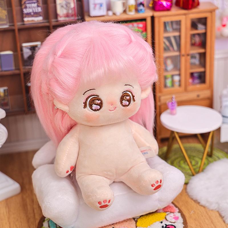 20cm Baumwoll-Sternpuppe mit Skelett & krausem Haar - Nackte Plüschpuppe