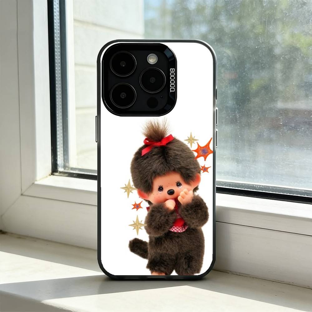 Cute M-Monchhichi Phone Case For iPhone 17,16,15,14,13,12,11 Plus,Pro Max,XS,Colored Silver Plated Inside Cover