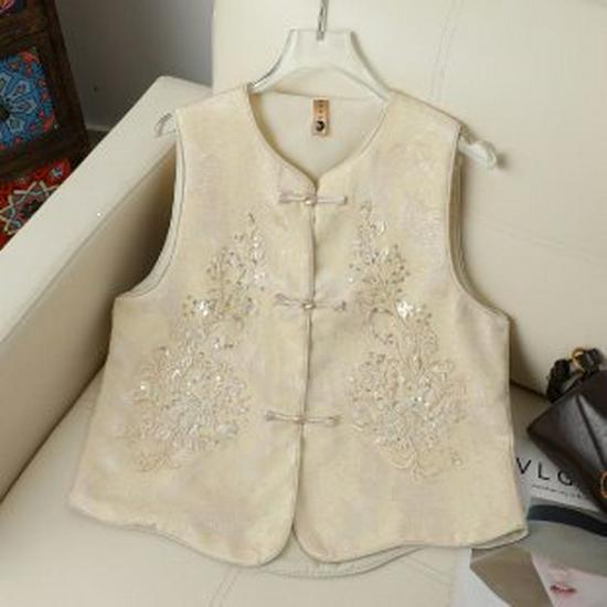 

Women s Retro Chinese Style Vest: Spring-Autumn, Plus Size, Loose Fit for Middle-aged & Elderly 3XL бежевий