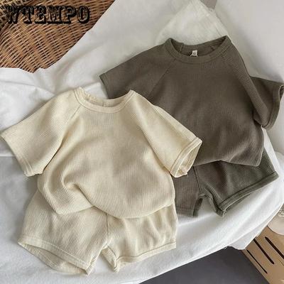 Boys' and Girls' Short Sleeve Set Waffle Baby Home and Outdoor Wear Simple and Trendy Two Piece Set
