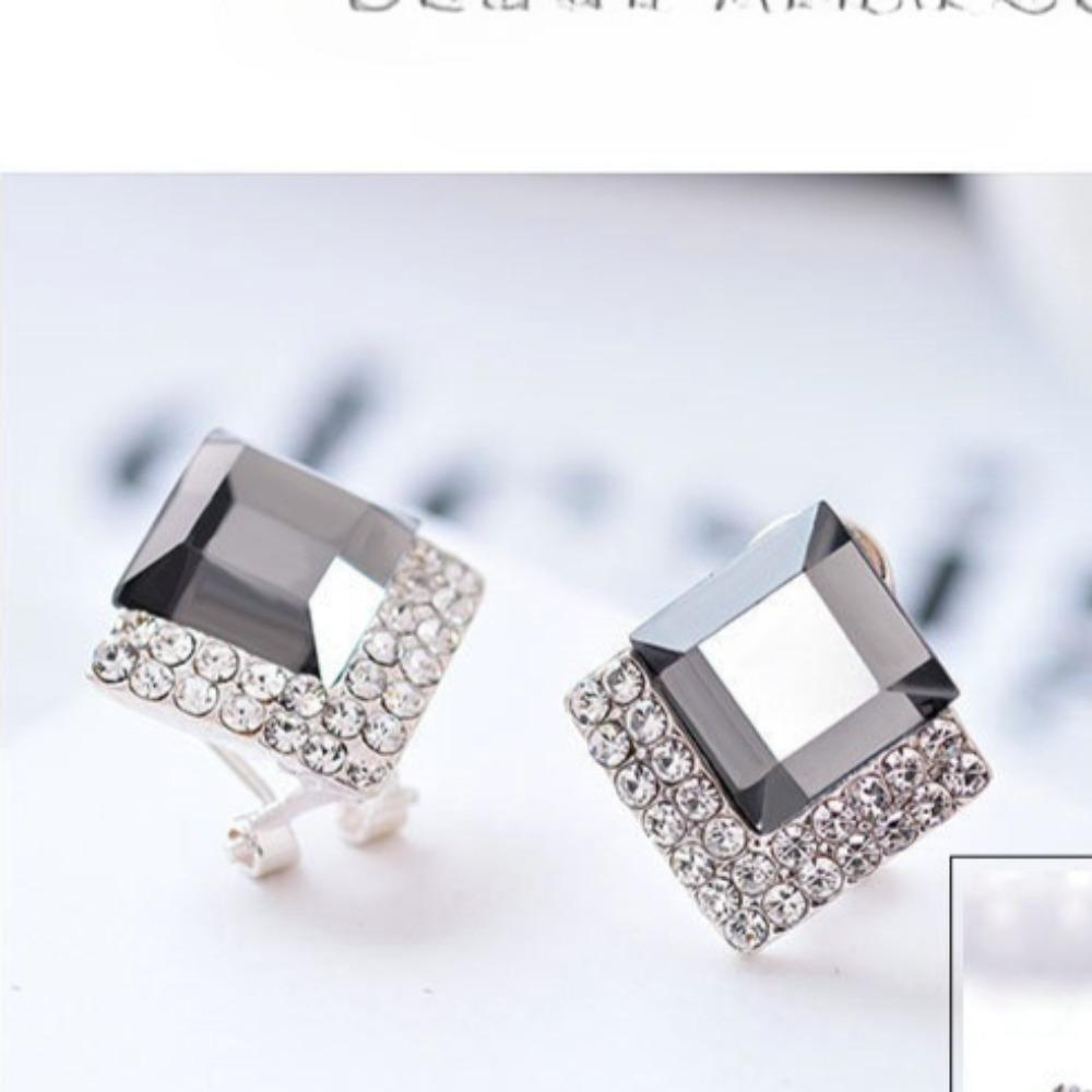 Elegant Blue Square Earrings Simple and Stylish Rhinestone Stud Earrings for Women