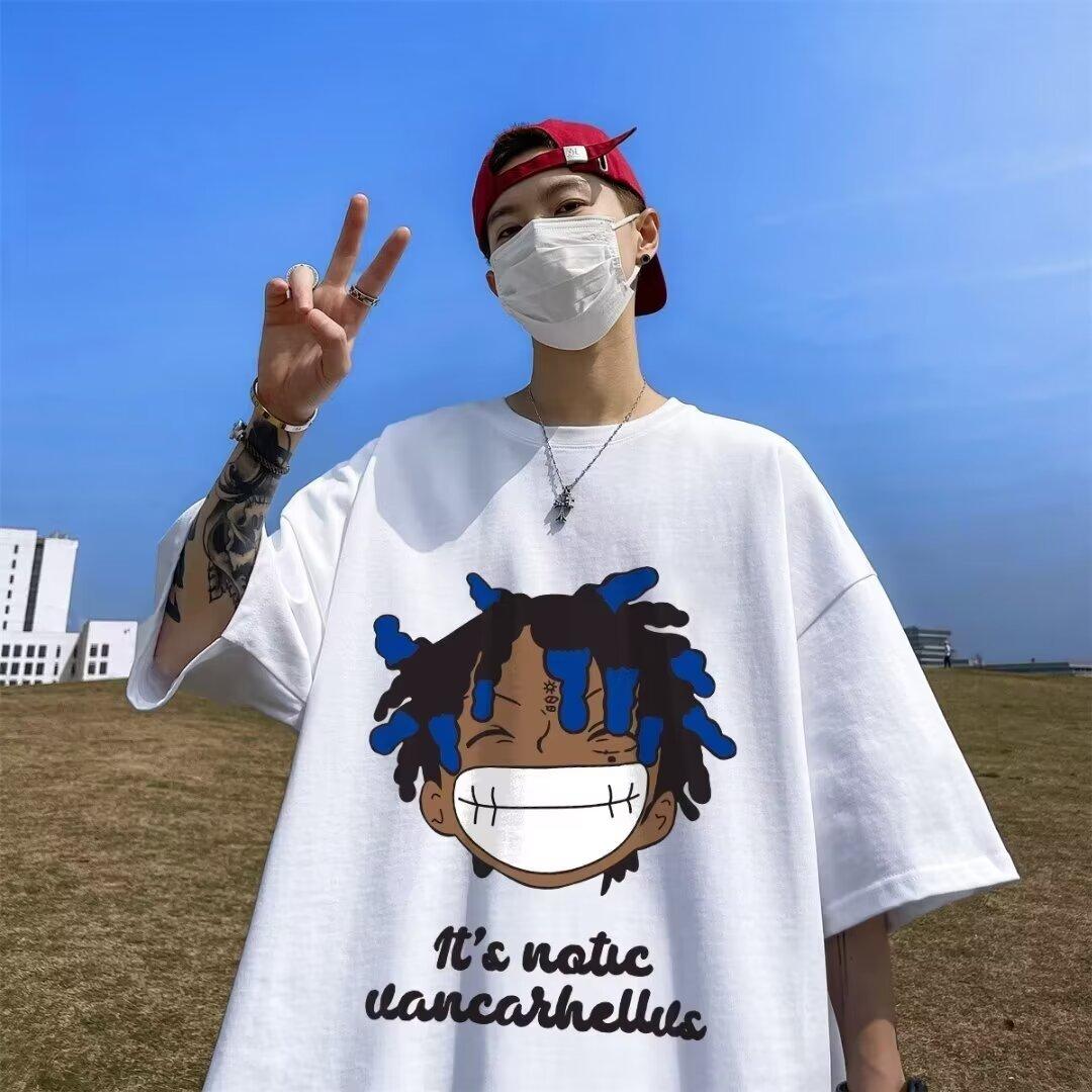 

Футболка с коротким рукавом мужская модная брендовая летняя свободная с рукавом пять четвертей модная в стиле минимализма с принтом 3XL белый