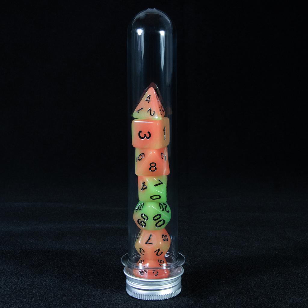 7pcs Polyhedral Glow In The Dark Effect Dice with Tube for DND COC Cthulhu TRPG Running Team Table Game Dnd Dice Set
