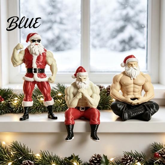 Yenilikçi Noel Baba Heykeli Kaslı Figür Komik Eğlenceli Reçine Güçlü Heykel İlginç Noel Masaüstü Süsü Koleksiyonluk Masaüstü için