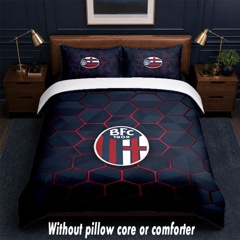 Bologna FC Design Bed Bedding Set 1 Duvet Cover + 2 Pillowcases Soft Breathable Household Bed Linens