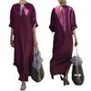 European & American Style Women's Loose V-Neck Plus Size Mid-Sleeve Split Maxi Dress