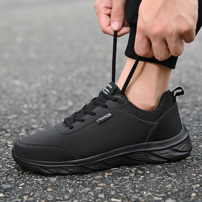 Men Classic Casual PU Leather Shoes Non Slip Comfortable Outdoor Leisure Flats Lightweight Lace Up Waterproof Running Shoes