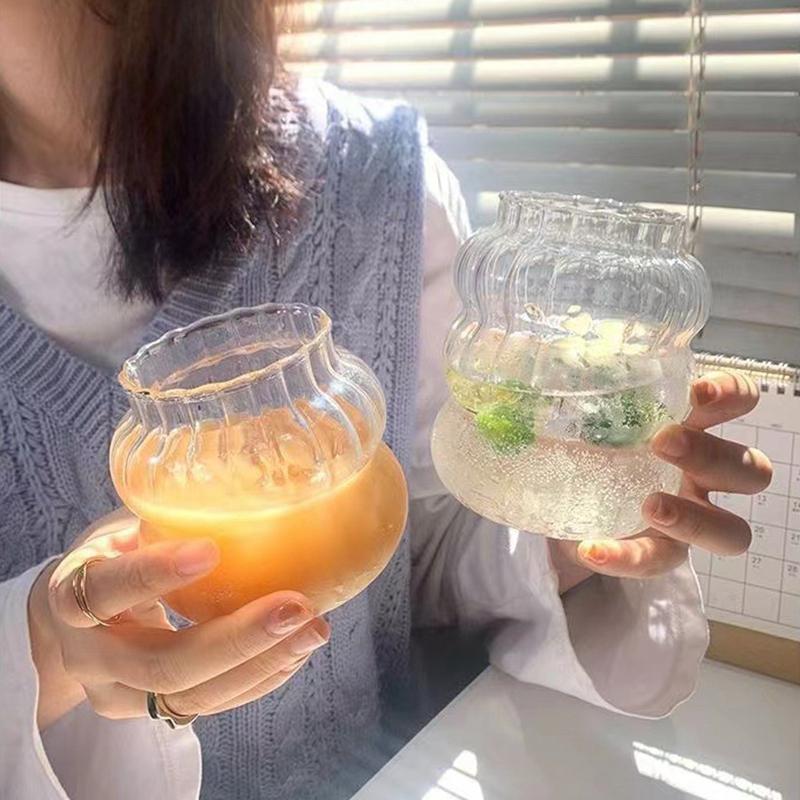 Glass Cups Cold Iced Coffee Mug Transparent Drinking Glasses Coffee Mug Cute Glass Cups Desk Accessorie Aesthetic Cocktail Cup
