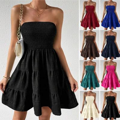 New Tube Top with Slim Fit, Solid Color Spring Breeze Pavilion Elegant Dress