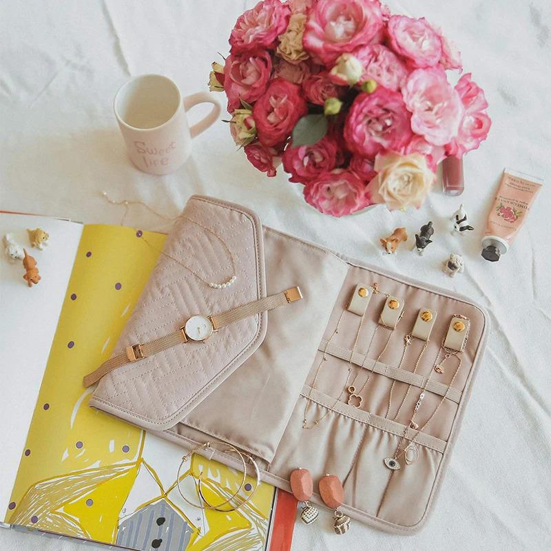 Faltbare Schmucktasche, Tragbare Reise- und Aufbewahrungstasche für zu Hause, Multifunktionale Tasche für Halsketten, Ohrringe und Accessoires