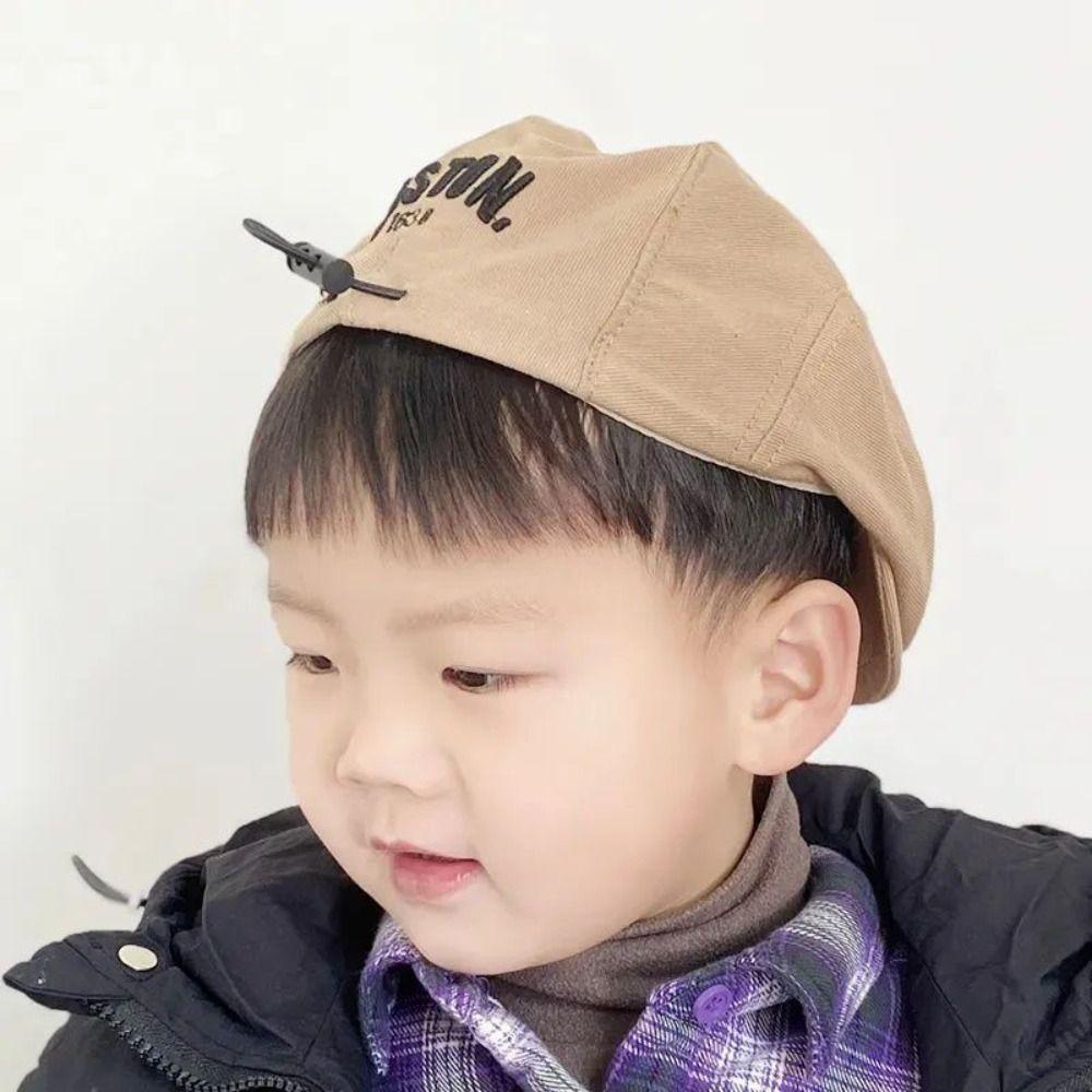 Embroidered Letter Baby Beret Hat Drawstring Newsboy Cap Adjustable Kids Peaked Cap  Girl