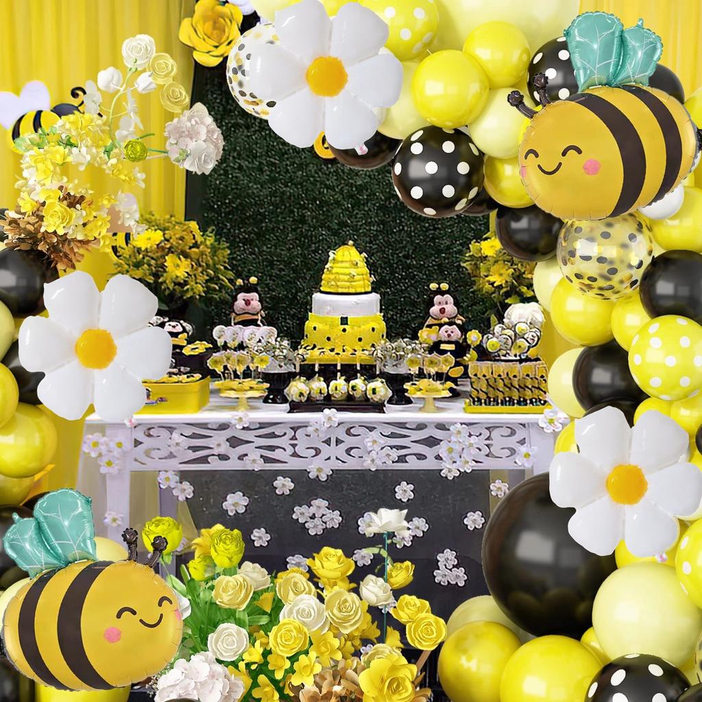 1Pc Bee Daisy 32 Inch Number Foil Balloon Set Kids 0-9 Years Old Birthday Anniversary Graduation Mother'S Day Party Decoration