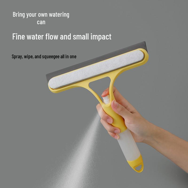 Household 3-in-1 Glass Cleaner: Double-Sided Brush & Scraper with Spray Bottle