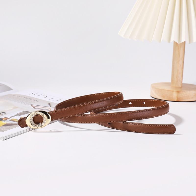 Meier New Top Grain Leather Skinny Belt with Rhinestone Embellishments - Slim Genuine Leather Belt