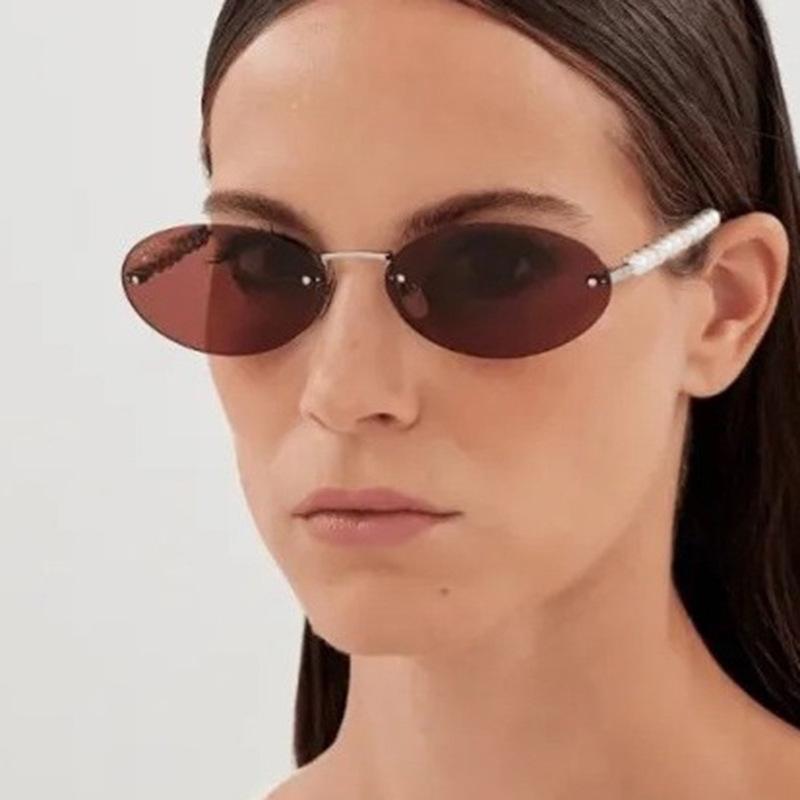2025 Trendy Rimless Pearl Oval Sunglasses - European & American Style Fashion for Women