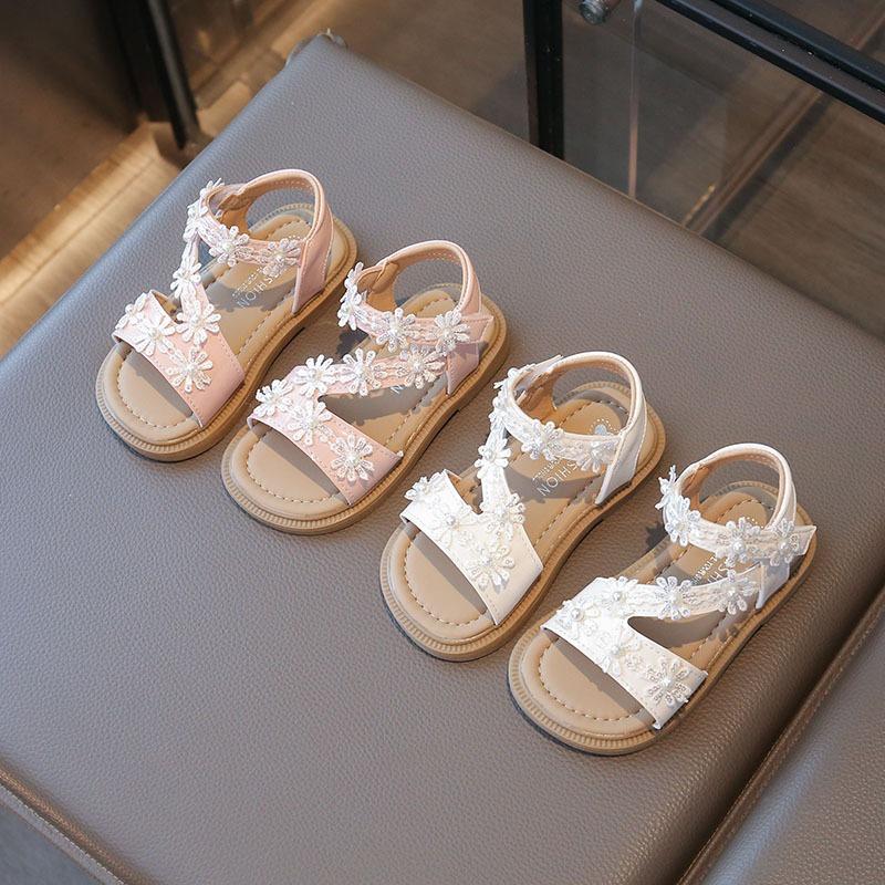 Neuer Eingang Kinder Weichsohlige Rutschfeste Strandschuhe für Mädchen, Sandalen für Mädchen, Koreanischer Stil Blumenmuster Vielseitige Offene Prinzessin Schuhe