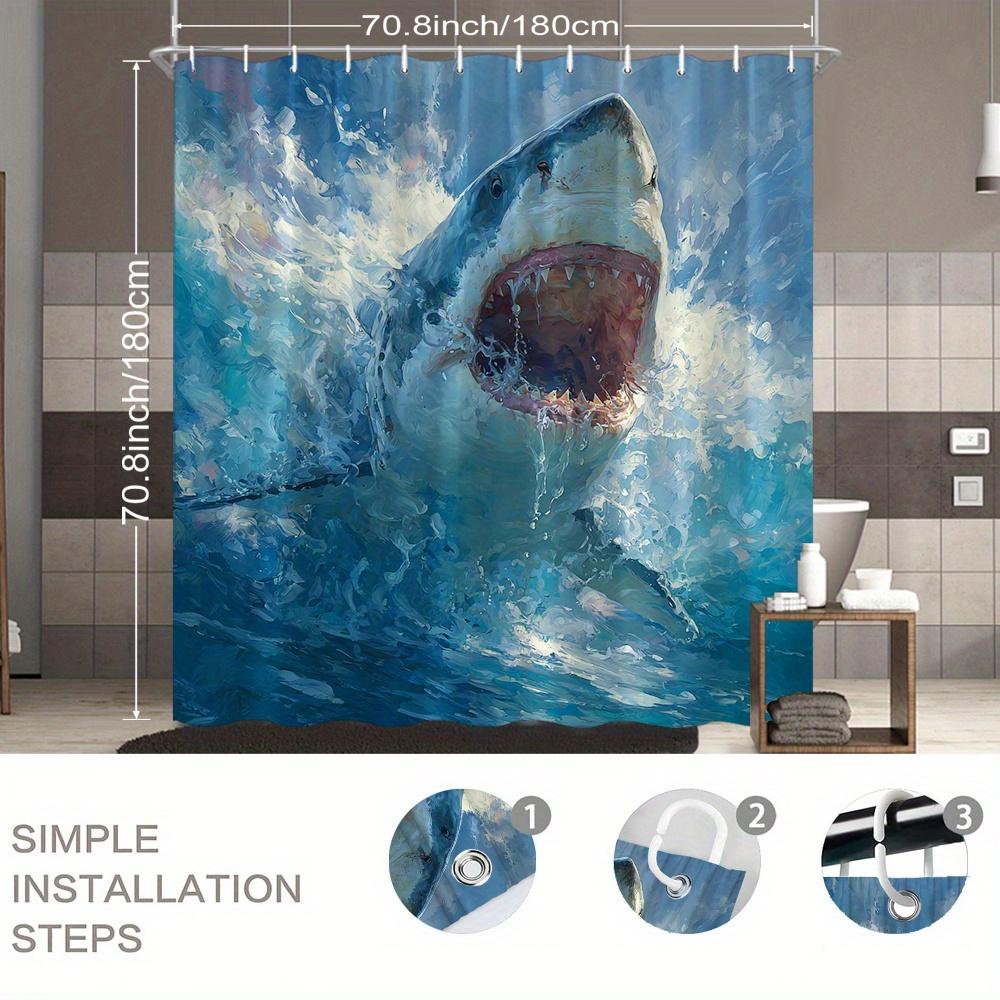 1ks Sprchový závěs Žralok bílý - Realistický design oceánského cákance a žraloka, Extra dlouhý 70,8x70,8 palce, Dekorace koupelny