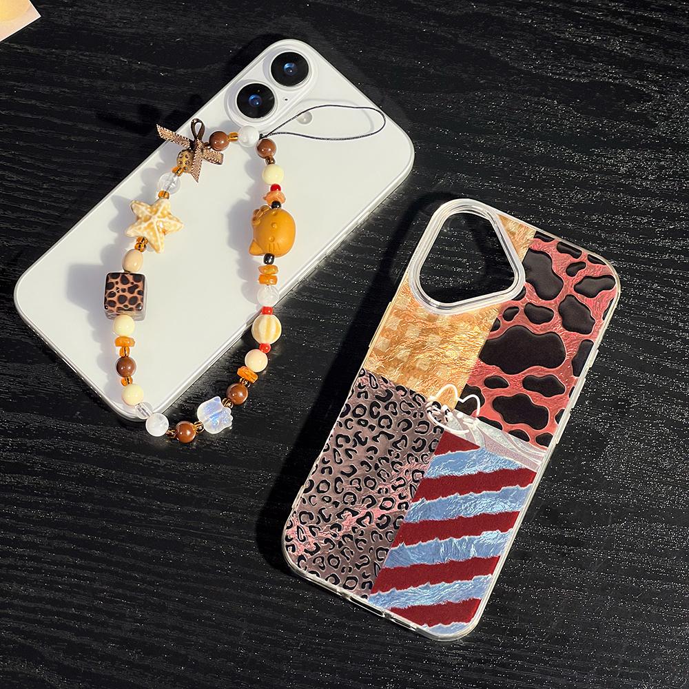 Bracelet Chain Painted Phone Case For iPhone 16 11 12 13 14 for 12 14 16 Pro 14 16 Pro Max Cute Pattern Hard Cover With Lanyard