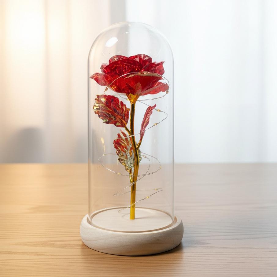 Gold foil rose immortal flower glass cover Valentine's Day gift Christmas Mother's Day creative LED night light