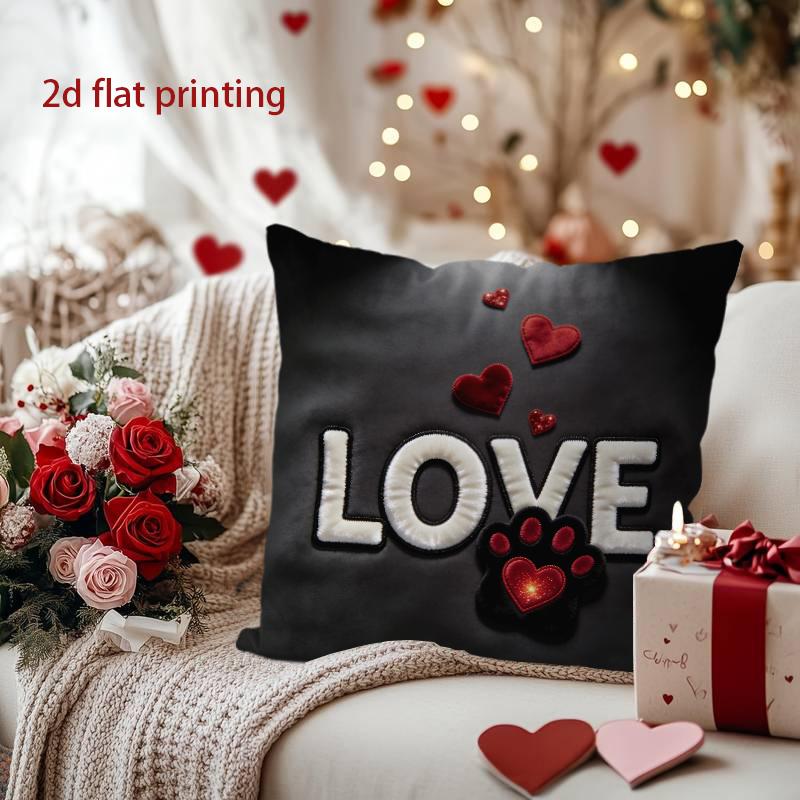 Love Paw Heart Decorative Digital Print Pillow Cover Pattern Cushion Cover Suitable for Sofa Bedroom Car Pillow Cover