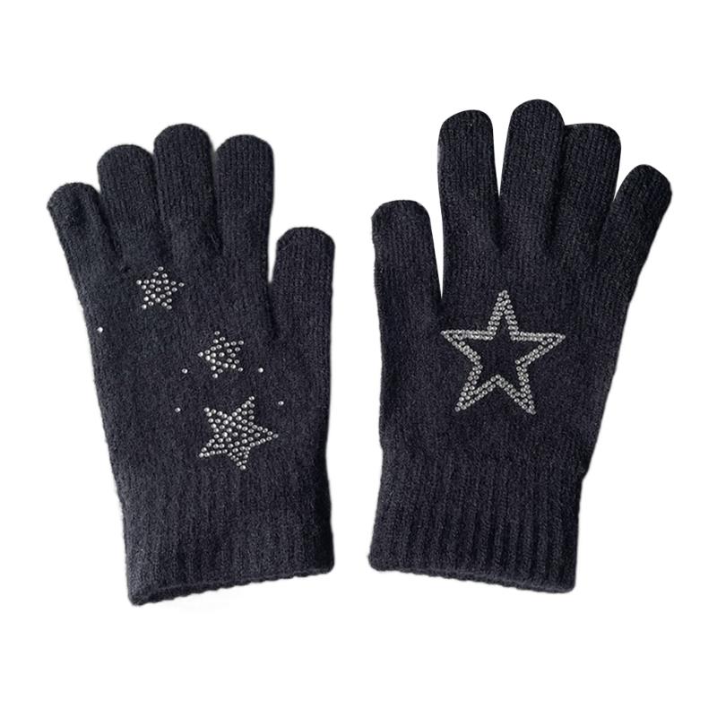 

Knitted Warm Full Finger Glove Snowboard Gloves Winter Touching Screen Gloves Thick Insulate Full Finger Gloves чорний